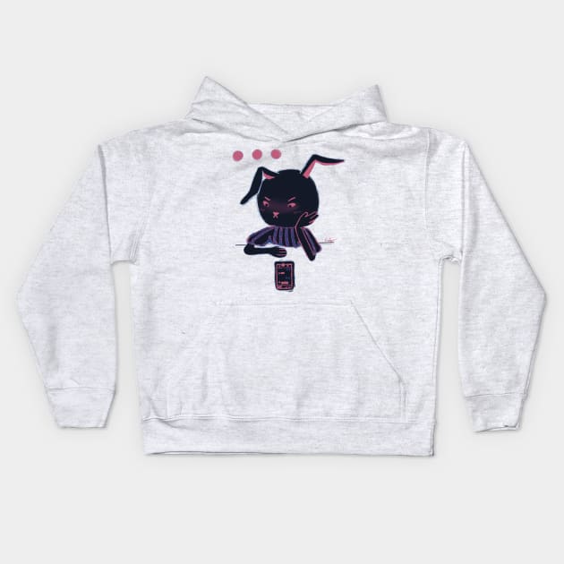 Waiting for message - black rabbit Kids Hoodie by Mylaly